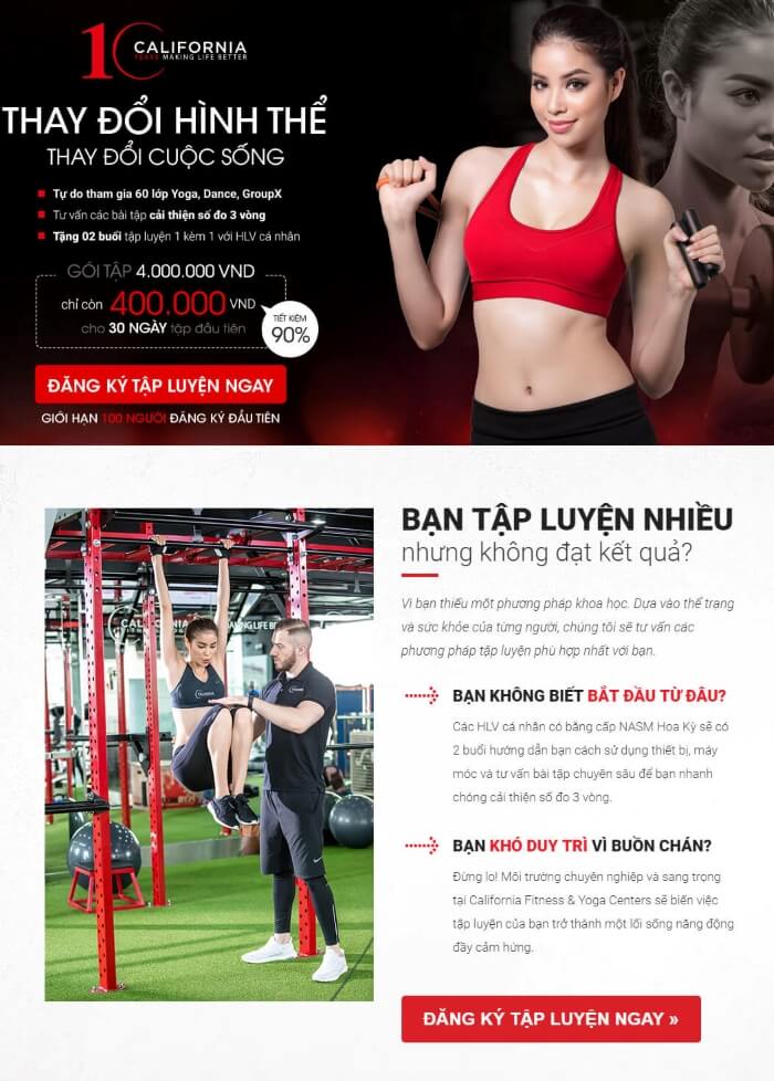 Landing Page phòng tập Gym