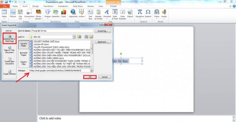 Tạo hyperlink trong powerpoint
