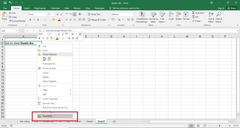 Tạo liên kết trong Excel